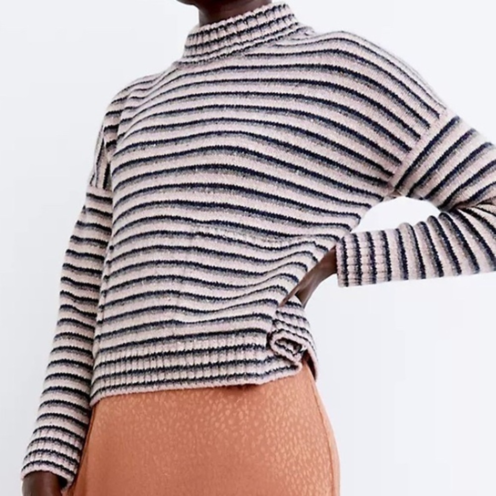 Madewell merino wool fair trade striped light pink sweater with pockets NWT XXS